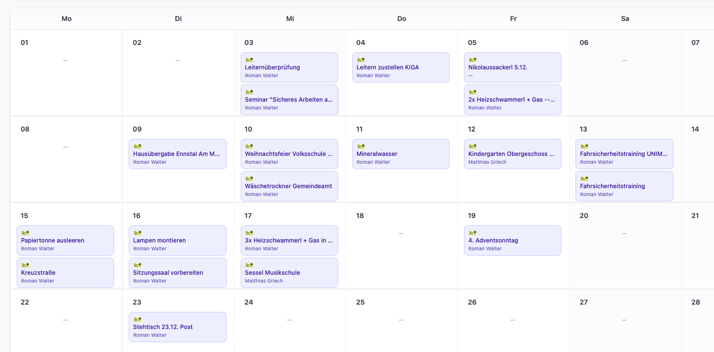 Kalender und Einsatzplanung Gemeindeverwaltung